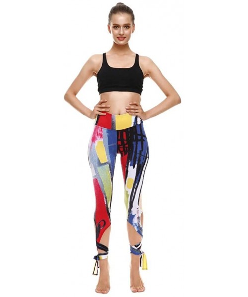 Sets Women's Casual Sports Fitness Running High Waist Print Ballet Strappy Yoga Pants - Multi Color - CW198UO7ACY