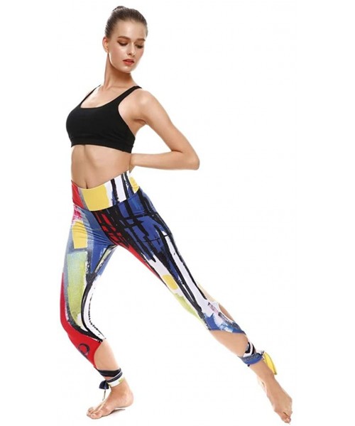 Sets Women's Casual Sports Fitness Running High Waist Print Ballet Strappy Yoga Pants - Multi Color - CW198UO7ACY