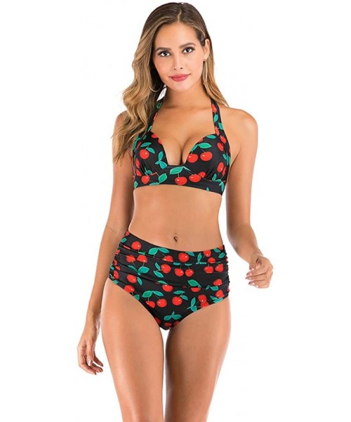 Tops Women High Waist Bikini Push Up Bikinis Print Swimsuit Female Beachwear Swimwear - A7-red - CH1962GQCEQ