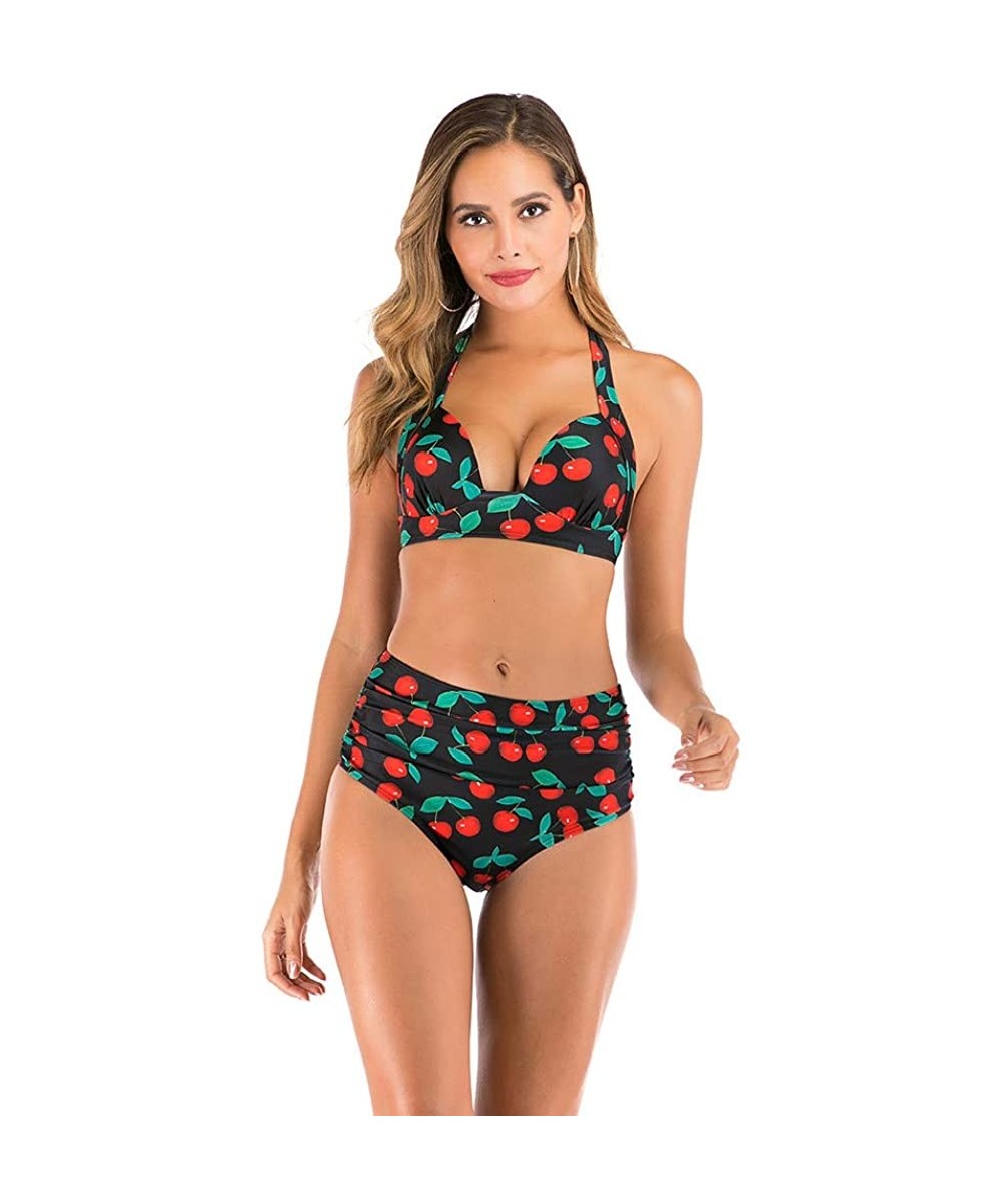 Tops Women High Waist Bikini Push Up Bikinis Print Swimsuit Female Beachwear Swimwear - A7-red - CH1962GQCEQ