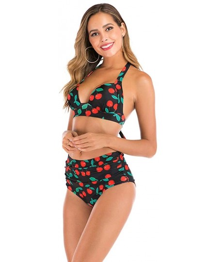 Tops Women High Waist Bikini Push Up Bikinis Print Swimsuit Female Beachwear Swimwear - A7-red - CH1962GQCEQ