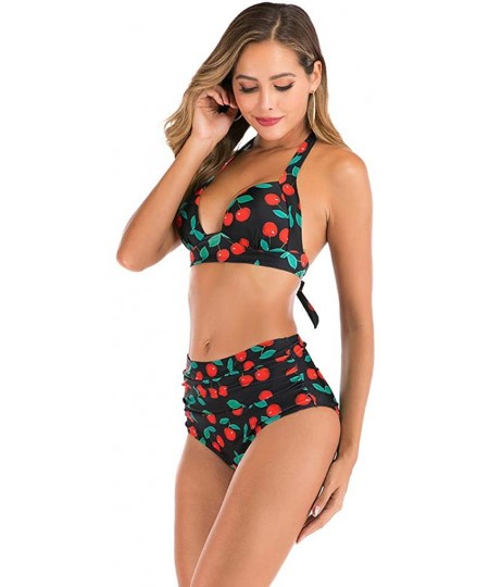 Tops Women High Waist Bikini Push Up Bikinis Print Swimsuit Female Beachwear Swimwear - A7-red - CH1962GQCEQ