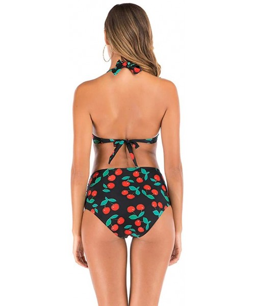 Tops Women High Waist Bikini Push Up Bikinis Print Swimsuit Female Beachwear Swimwear - A7-red - CH1962GQCEQ