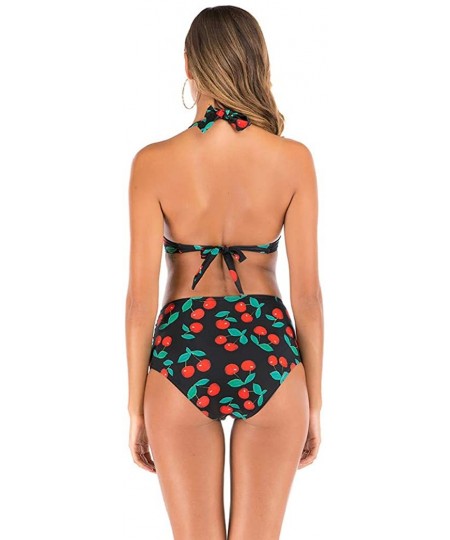 Tops Women High Waist Bikini Push Up Bikinis Print Swimsuit Female Beachwear Swimwear - A7-red - CH1962GQCEQ