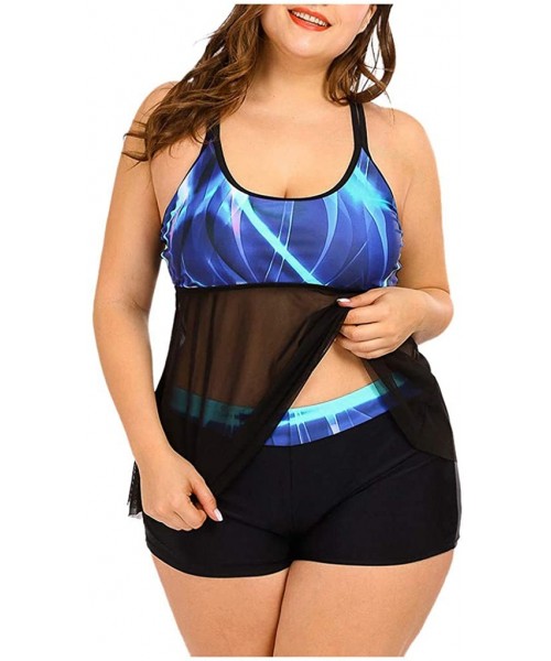 Sets Women's Plus Size Swimsuit Floral Printed Plus Swimwear Tankini Two Pieces Swimdress - Blue5 - CR196T5L2TI