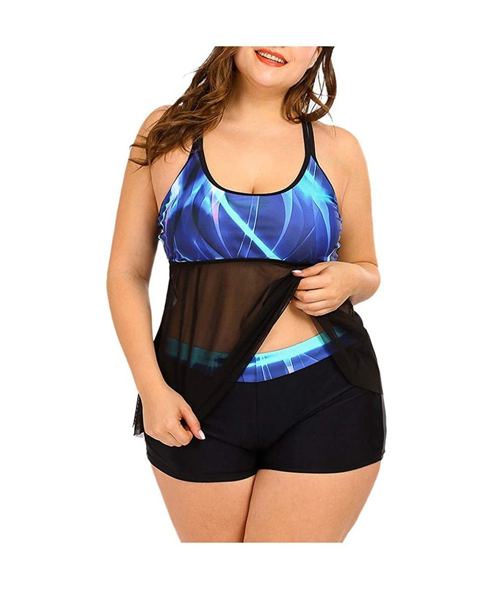 Sets Women's Plus Size Swimsuit Floral Printed Plus Swimwear Tankini Two Pieces Swimdress - Blue5 - CR196T5L2TI