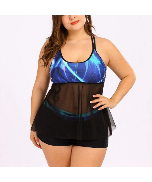 Sets Women's Plus Size Swimsuit Floral Printed Plus Swimwear Tankini Two Pieces Swimdress - Blue5 - CR196T5L2TI