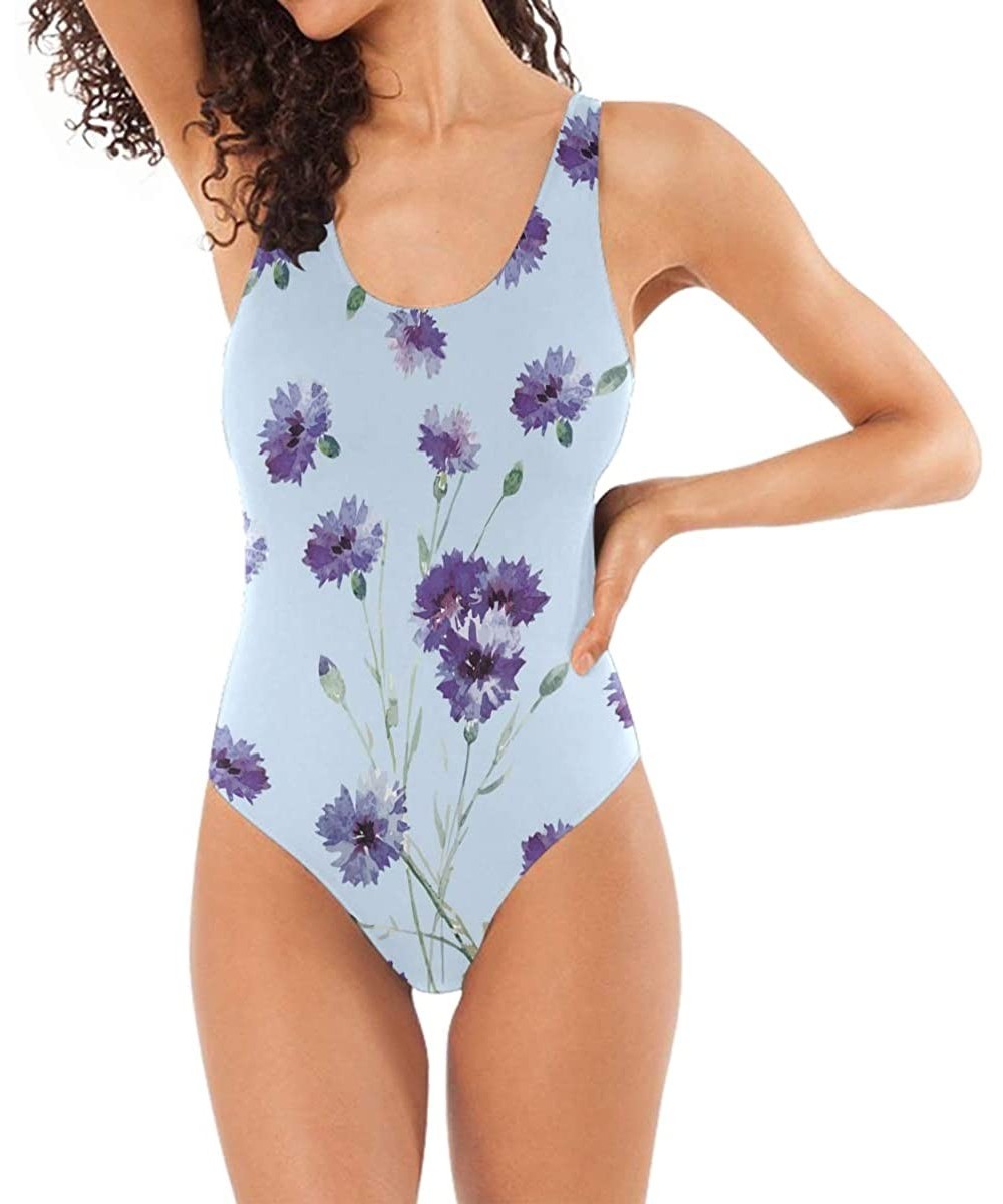 One-Pieces Women's Adjustable Strap One Piece London Pattern with Union Jack Flag Monokini Swimsuit Aquarelle Purple Flower -...