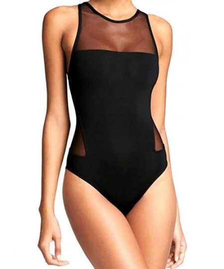 One-Pieces Women Sexy One Piece Swimsuit Mesh Open Back Hollow Out Padded Bathing Suit Swimwear Monokini - Black - CY18CO8K8GE