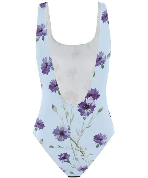 One-Pieces Women's Adjustable Strap One Piece London Pattern with Union Jack Flag Monokini Swimsuit Aquarelle Purple Flower -...