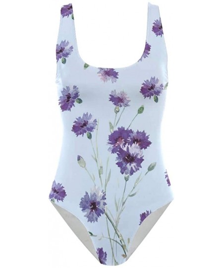 One-Pieces Women's Adjustable Strap One Piece London Pattern with Union Jack Flag Monokini Swimsuit Aquarelle Purple Flower -...