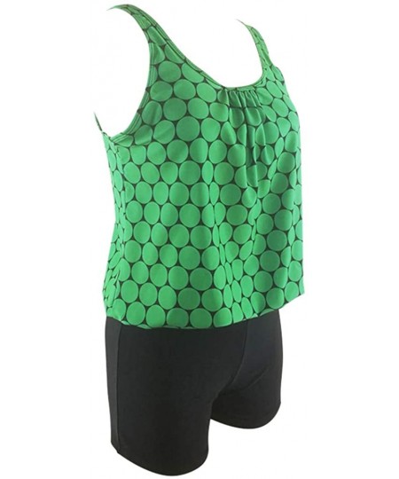 Sets Women Modest Two Piece Swimsuit Tank Polka dots Print Slimming Tankini Set with Boyleg Swimwear - Green - CU1955ZOETN