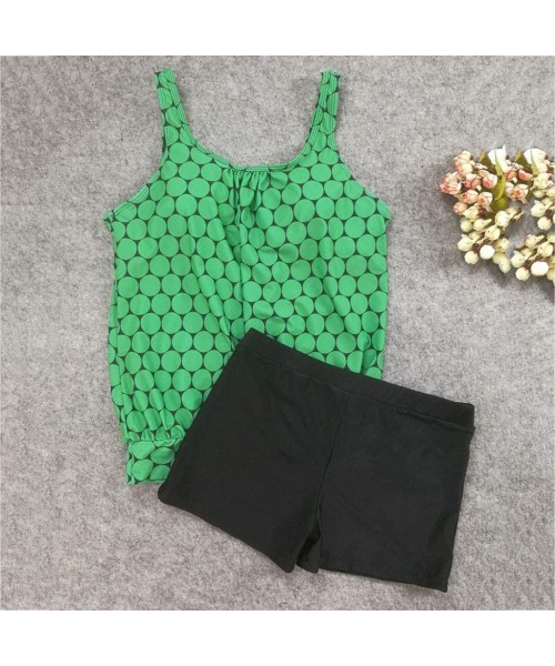 Sets Women Modest Two Piece Swimsuit Tank Polka dots Print Slimming Tankini Set with Boyleg Swimwear - Green - CU1955ZOETN