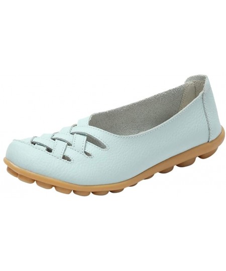 Bottoms Women's Leather Loafer Casual Cut Out Loafers Flat Moccasin Summer Fashion Mesh Sandals Slip-On Shoes - Sky Blue - CR...