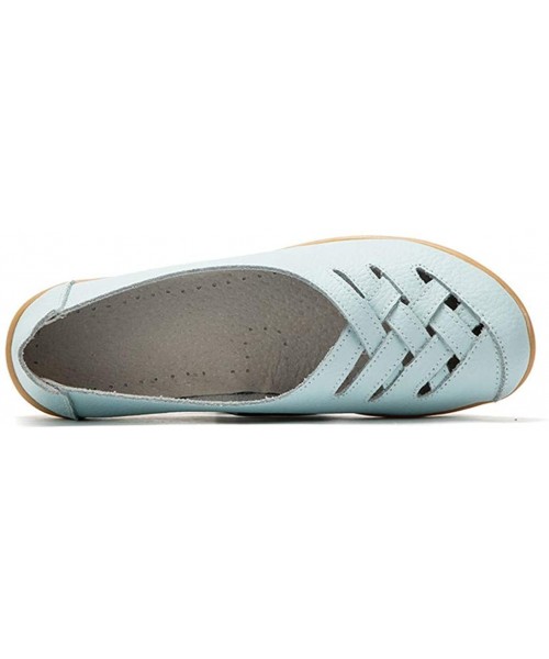 Bottoms Women's Leather Loafer Casual Cut Out Loafers Flat Moccasin Summer Fashion Mesh Sandals Slip-On Shoes - Sky Blue - CR...