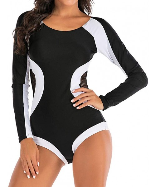 Racing Women's Long Sleeve Mesh Rash Guard Long Sleeve UV Sun Protection Surfing Suit One Piece Back Zipper Swimsuit Bathing ...