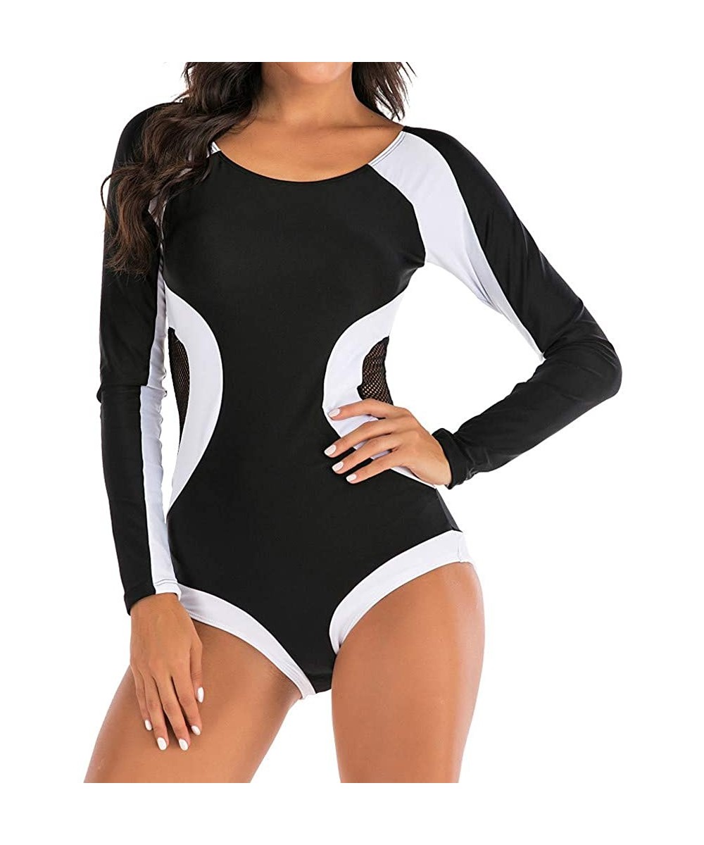 Racing Women's Long Sleeve Mesh Rash Guard Long Sleeve UV Sun Protection Surfing Suit One Piece Back Zipper Swimsuit Bathing ...