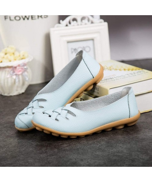 Bottoms Women's Leather Loafer Casual Cut Out Loafers Flat Moccasin Summer Fashion Mesh Sandals Slip-On Shoes - Sky Blue - CR...