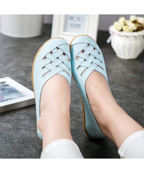 Bottoms Women's Leather Loafer Casual Cut Out Loafers Flat Moccasin Summer Fashion Mesh Sandals Slip-On Shoes - Sky Blue - CR...