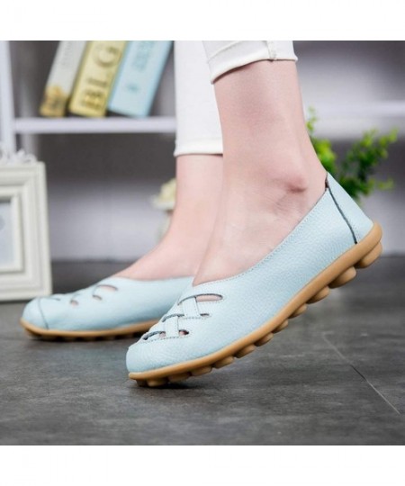 Bottoms Women's Leather Loafer Casual Cut Out Loafers Flat Moccasin Summer Fashion Mesh Sandals Slip-On Shoes - Sky Blue - CR...