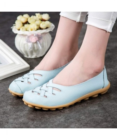 Bottoms Women's Leather Loafer Casual Cut Out Loafers Flat Moccasin Summer Fashion Mesh Sandals Slip-On Shoes - Sky Blue - CR...