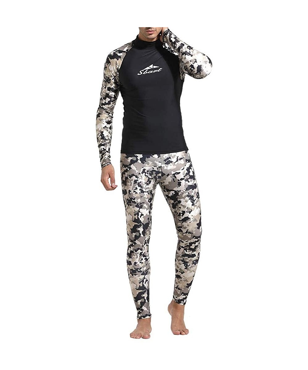 Rash Guards Mens Swim Shirt Diving Camo Rashguard Surf Shirts Beach Swim Uv Protection Suit - Khaki - CS195NHH35A