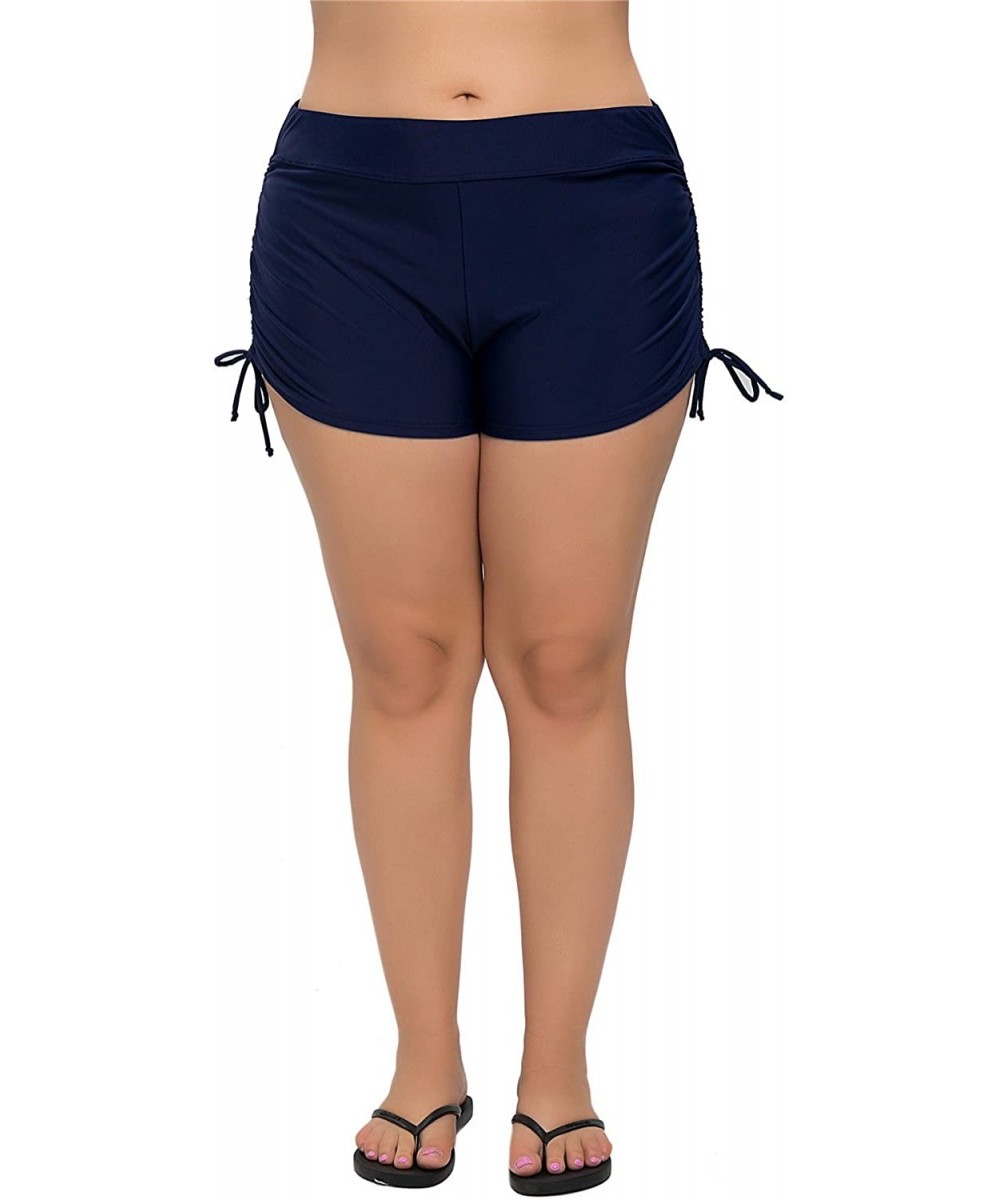 Board Shorts Women Plus Size Swim Shorts Boyleg Swimsuit Bottoms Ruched Board Shorts - Navy - CQ18C5E7C57