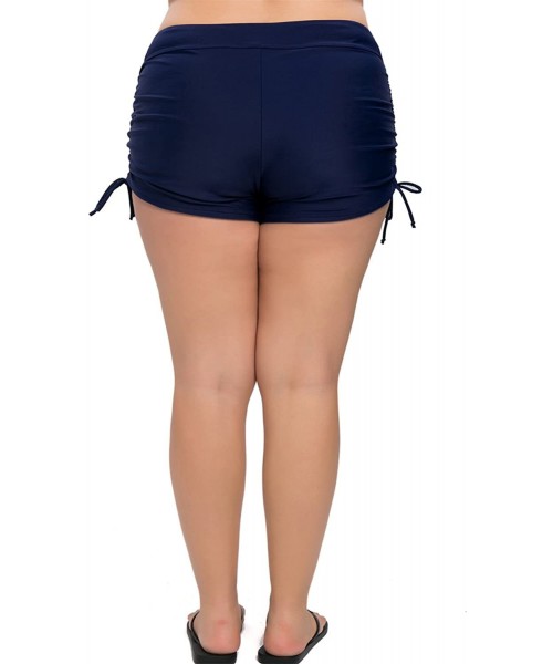 Board Shorts Women Plus Size Swim Shorts Boyleg Swimsuit Bottoms Ruched Board Shorts - Navy - CQ18C5E7C57