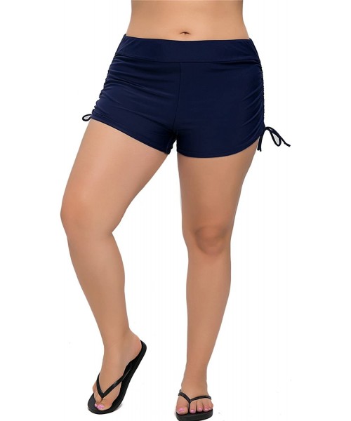 Board Shorts Women Plus Size Swim Shorts Boyleg Swimsuit Bottoms Ruched Board Shorts - Navy - CQ18C5E7C57