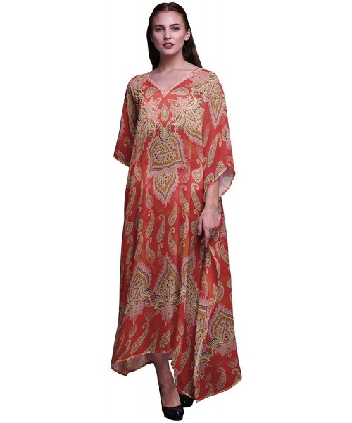 Cover-Ups Floral & Paisley Ladies Plus Size Kaftan Summer Wear Beach Coverup Kimono Caftan - Dark Peach - C318NCO36HH