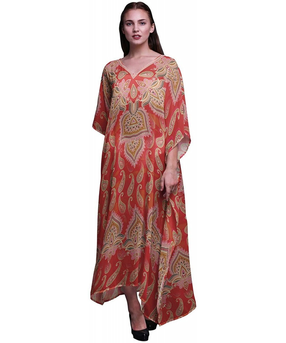 Cover-Ups Floral & Paisley Ladies Plus Size Kaftan Summer Wear Beach Coverup Kimono Caftan - Dark Peach - C318NCO36HH