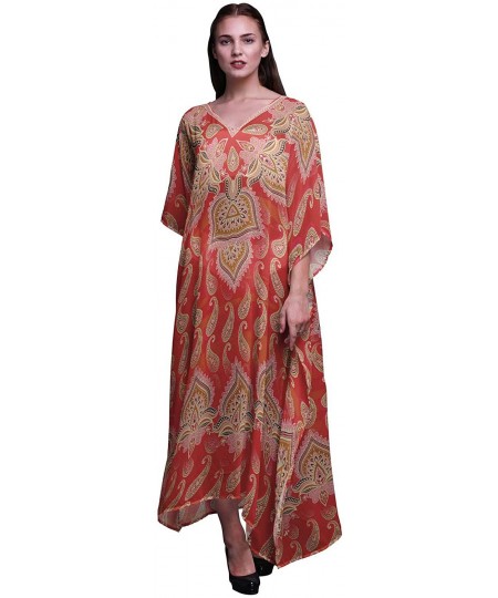 Cover-Ups Floral & Paisley Ladies Plus Size Kaftan Summer Wear Beach Coverup Kimono Caftan - Dark Peach - C318NCO36HH