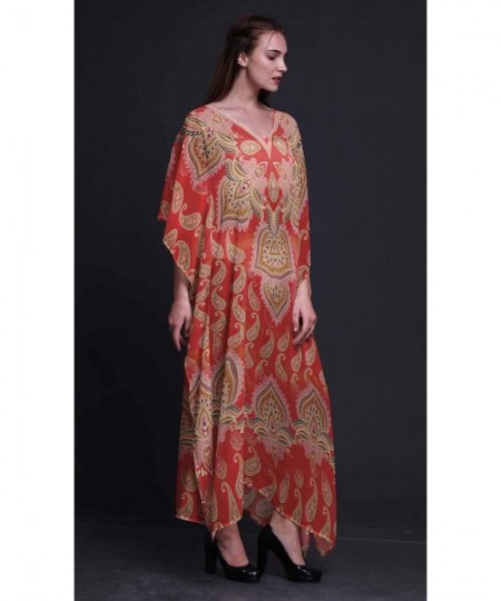 Cover-Ups Floral & Paisley Ladies Plus Size Kaftan Summer Wear Beach Coverup Kimono Caftan - Dark Peach - C318NCO36HH