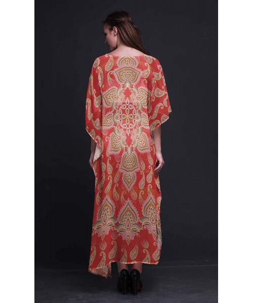 Cover-Ups Floral & Paisley Ladies Plus Size Kaftan Summer Wear Beach Coverup Kimono Caftan - Dark Peach - C318NCO36HH