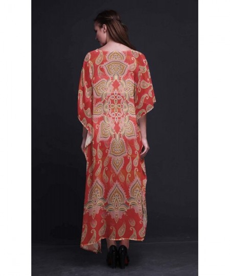 Cover-Ups Floral & Paisley Ladies Plus Size Kaftan Summer Wear Beach Coverup Kimono Caftan - Dark Peach - C318NCO36HH