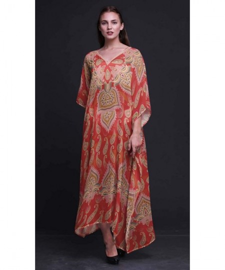 Cover-Ups Floral & Paisley Ladies Plus Size Kaftan Summer Wear Beach Coverup Kimono Caftan - Dark Peach - C318NCO36HH