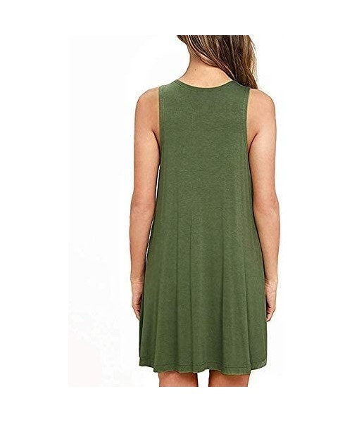 Cover-Ups Women's Summer Casual T Shirt Dresses Beach Cover up Plain Tank Dress with Pockets - Army Green - CT18RIAL8RQ