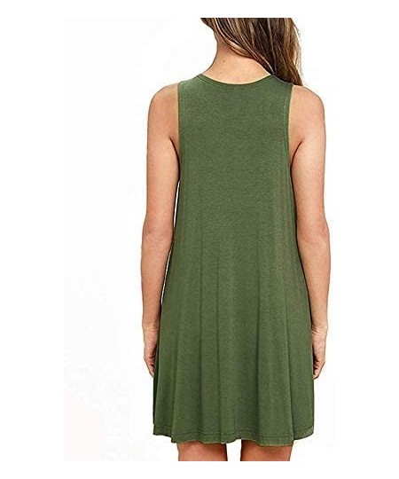 Cover-Ups Women's Summer Casual T Shirt Dresses Beach Cover up Plain Tank Dress with Pockets - Army Green - CT18RIAL8RQ