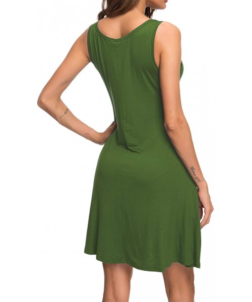 Cover-Ups Women's Summer Casual T Shirt Dresses Beach Cover up Plain Tank Dress with Pockets - Army Green - CT18RIAL8RQ