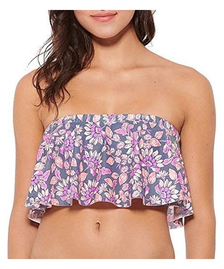 Tops Juniors Flower Power Flounce Bandeau Swim Top - Multi - CV193ZHUNT8