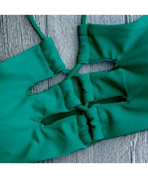 Sets Solid Color Cut Brazilian Bikini 2 Piece for Women Halter Strap Hollow Backless Swimsuit Summer Sexy Beachwear Green - C...