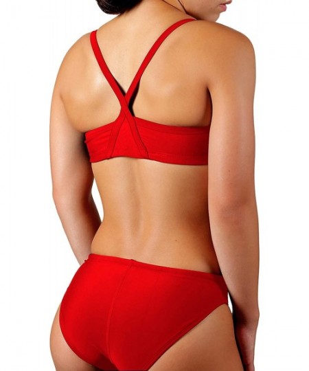 Racing Women's Guard Thin Strap Sport Bra Two Piece Swimsuit - Red - CW115TXNP7F