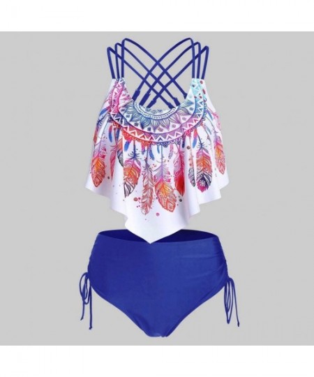 Tankinis Two Pieces Push-Up Padd Overlay Sunflower Print Bikini Stripe Bathing Suits Swimwear Beachwear Set - A2 - CI199N52GYD