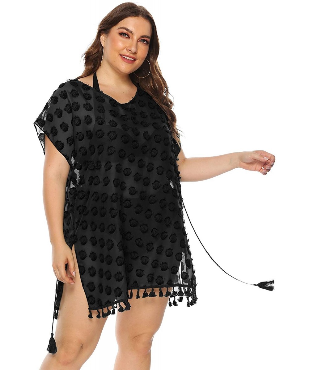 Cover-Ups Women Plus Size Swimwear Cover Ups Sexy Bikini Bathing Suit Beach Dress Swim Coverups for Women - Black2 - CJ18W2YXMAE