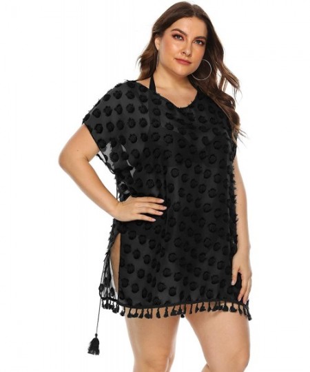 Cover-Ups Women Plus Size Swimwear Cover Ups Sexy Bikini Bathing Suit Beach Dress Swim Coverups for Women - Black2 - CJ18W2YXMAE