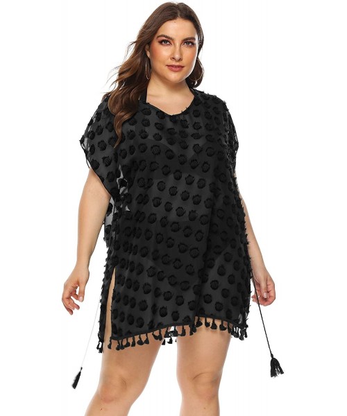 Cover-Ups Women Plus Size Swimwear Cover Ups Sexy Bikini Bathing Suit Beach Dress Swim Coverups for Women - Black2 - CJ18W2YXMAE