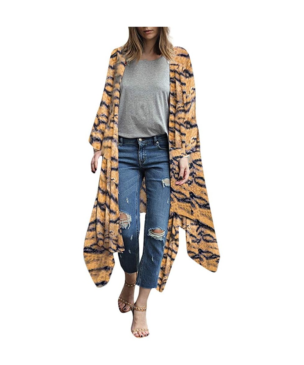 Racing Fashion Chiffon Shawl Print Kimono Cardigan Top Cover Up Blouse Beachwear Women - Yellow - CS18TX3ND0M