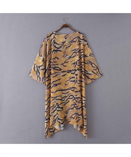 Racing Fashion Chiffon Shawl Print Kimono Cardigan Top Cover Up Blouse Beachwear Women - Yellow - CS18TX3ND0M