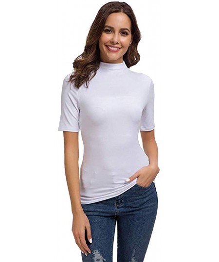 Board Shorts Womens Short Sleeve/Half Sleeve Slim Fit Mock Turtleneck Stretch Comfy Basic T Shirt Layer Tops - White - C118SQ...