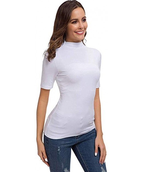 Board Shorts Womens Short Sleeve/Half Sleeve Slim Fit Mock Turtleneck Stretch Comfy Basic T Shirt Layer Tops - White - C118SQ...